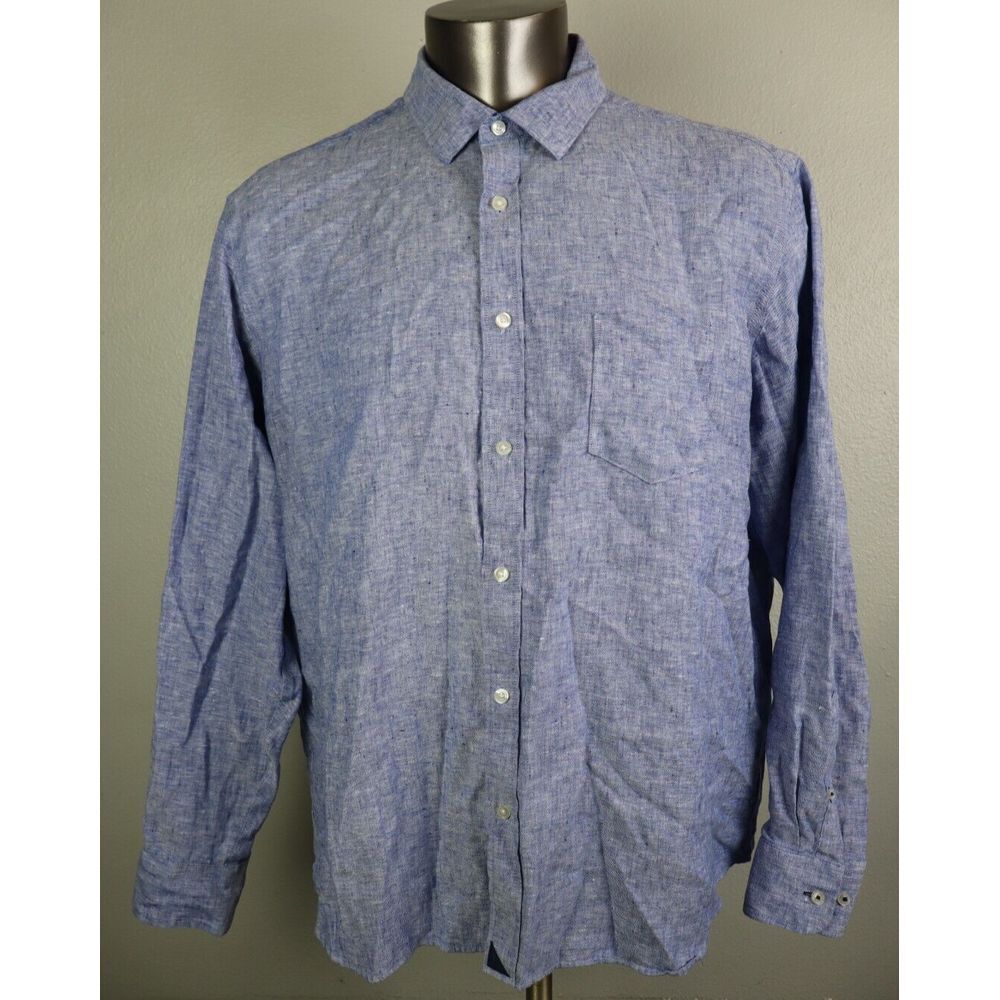 Mens UNTUCKIT Long Sleeve Button Front Shirt Linen Heather Blue Size XXL